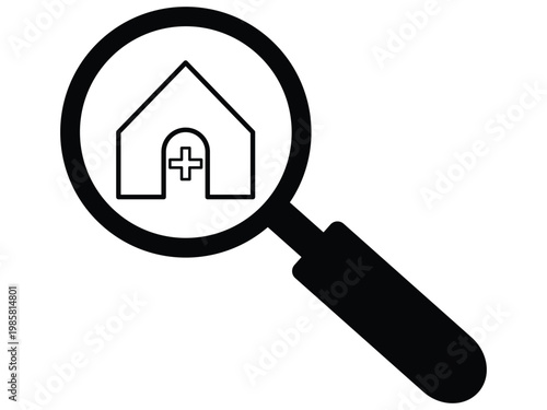 Magnifying glass searching for hospital location vector