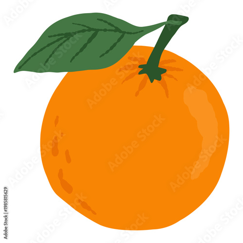 Orange fruit with green leaf, on light background. For labels, packaging, menus, healthy food design.