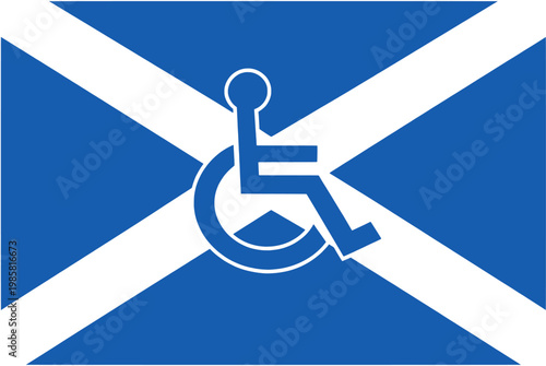 Wheelchair accessibility symbol on Scotland flag background, disabled access Scotland