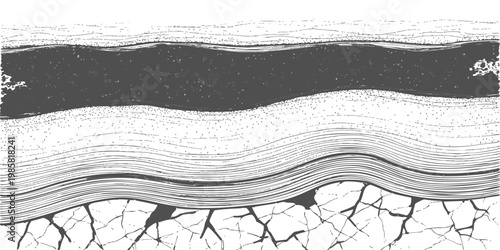 Detailed hand drawn geological cross section of underground soil layers vector illustration