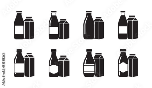 Dairy beverage containers in a clean minimal graphic style