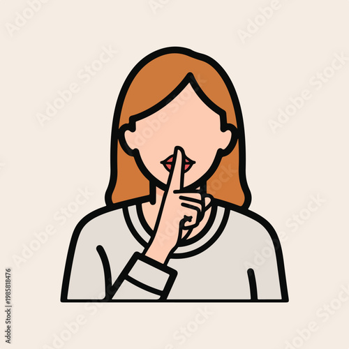 A woman with brown hair holding her index finger to her lips in a hush gesture