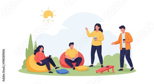 Group of Friends Enjoying a Sunny Outdoor Picnic in a Park