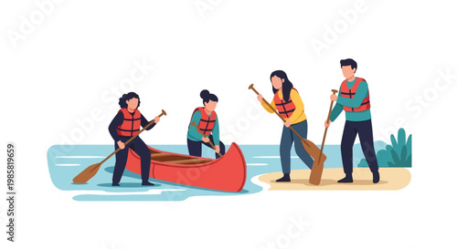 Group of People Kayaking and Canoeing on Calm Water