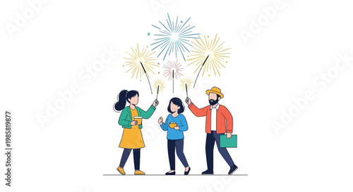 Family Celebrating Fireworks Night with Kids and Adults