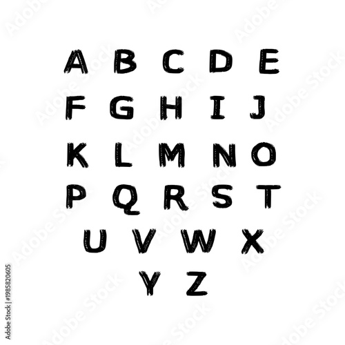 Handwritten Bold Grunge Alphabet Set with Textured Uppercase Letters A to Z