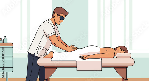 A male therapist performs a professional back massage on a woman in a spa clinic