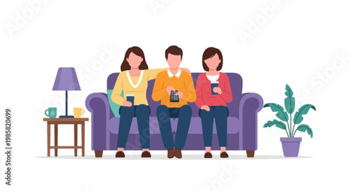 Family Relaxing Together on Sofa in Living Room