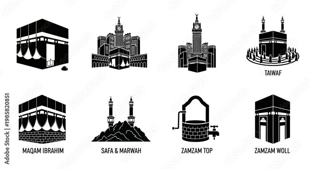 Naklejka premium Islamic Cultural Icons and Symbols - A Collection of Religious and Traditional Graphics