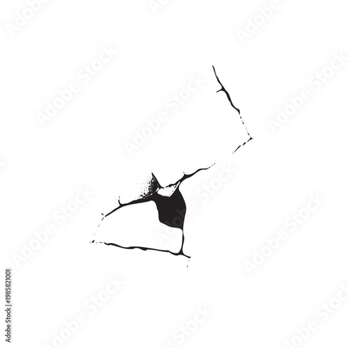 Isolated Black Cracked Ground Texture with Deep Crevice on White Background