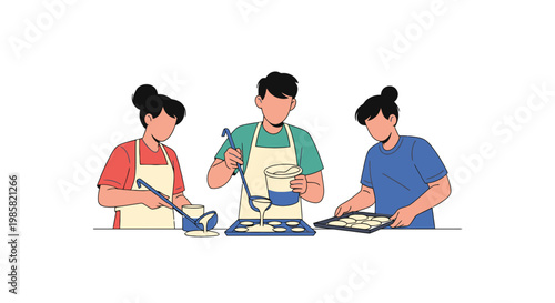 Cooking Class with Three Chefs Preparing Dishes Together