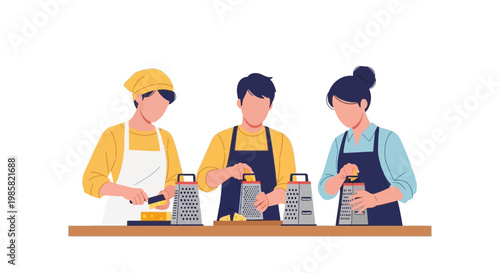 Women Cooking with Graters in Kitchen Setting