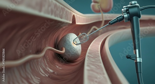 Endoscopic Kidney Stone Removal Procedure  Ureteroscopy Medical Treatment Closeup