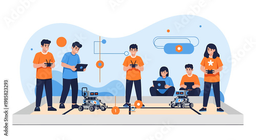 Enthusiastic Students Engaging in Robotics and Technology Projects.