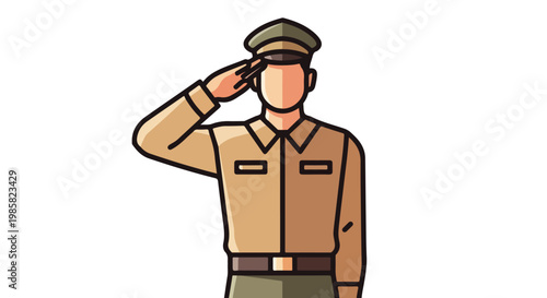 A minimalist illustration of a military officer in uniform performing a salute