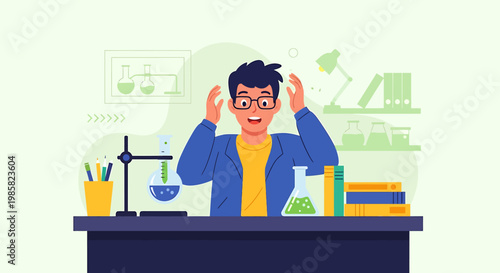 Excited Scientist Celebrating Success in Laboratory Experiment.