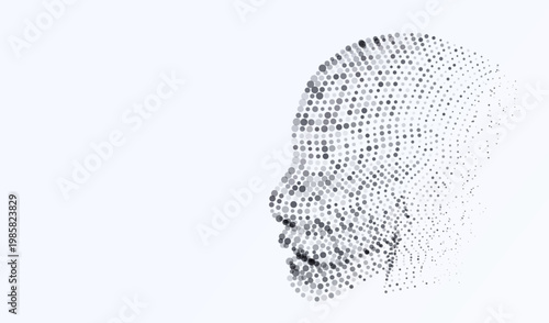 Ai face dotted concept. Humanoid head of artificial intelligence technology background. Round sketch minimal style. Intelligence women face vector design.