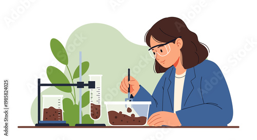 Female Scientist Conducting Soil Experiment in Laboratory Setting.