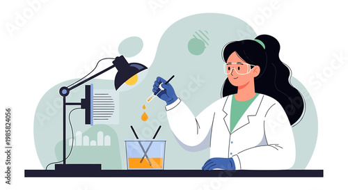 Female scientist working in laboratory with scientific equipment.