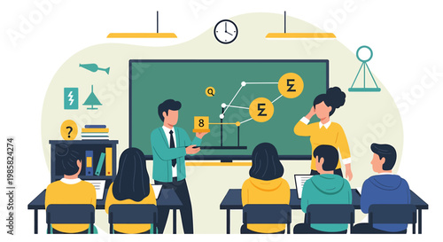 Financial Education Presentation with Currency Symbols and Graph.