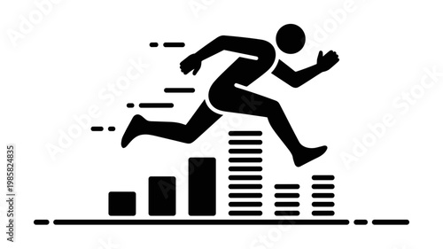 Vector person jumping over data bar hurdle silhouette - for business achievement visuals
