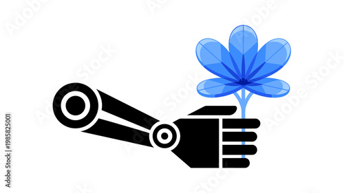 Bold robotic arm and glass floral illustration vector - for future robotics imagery