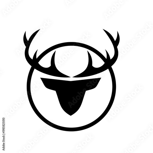 Minimalist Deer Head Logo Design with Antlers in a Black Circle, Elegant Stag Silhouette Graphic Icon
