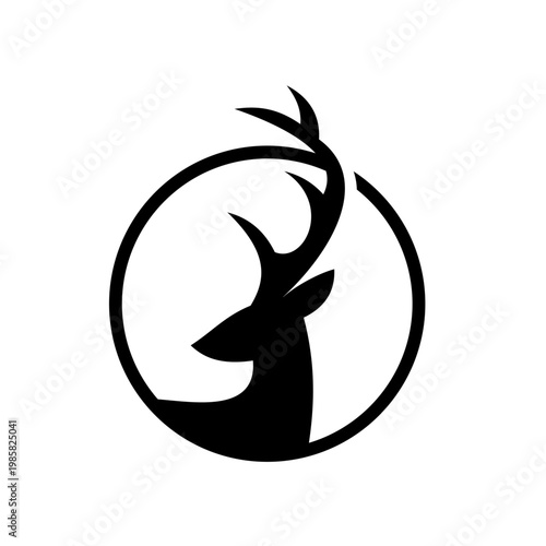 Minimalist Black Deer Head Silhouette Logo in Circle