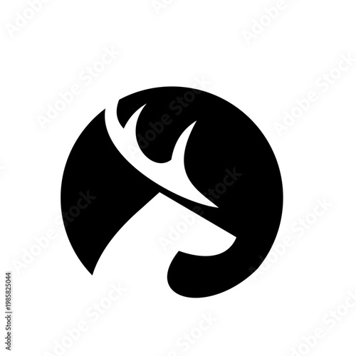 Minimalist Deer Head Logo Design with Antlers in Black Circular Shape Using Negative Space
