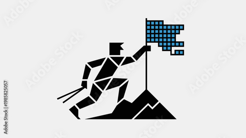 Bold climbing silhouette with tech summit marker vector - for success imagery