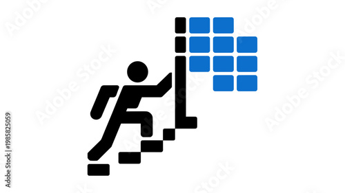 Vector mountain climber reaching for digital summit flag - for achievement visuals