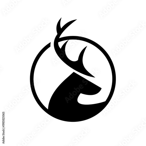 Elegant Deer Head Silhouette Logo with Antlers in a Black Circle Design