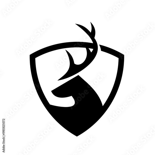 Minimalist Geometric Deer Stag Head Silhouette in Shield Logo Icon