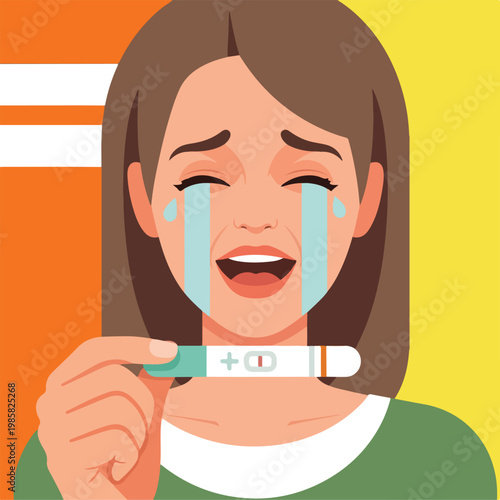 A woman crying with tears of joy while holding a positive pregnancy test result