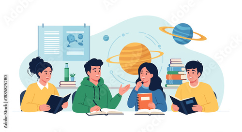 Group of Students Engaged in Collaborative Study Session.