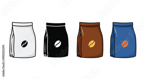 Four coffee bean bags in varying colors a simple illustration