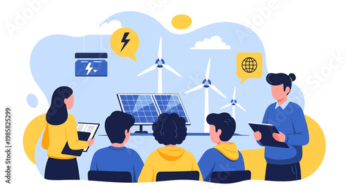 Group of Students Learning About Renewable Energy Sources in a Classroom.