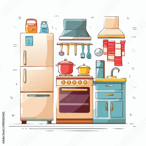 Kitchen appliance collection with food preparation interior design food storage kitchen cabinet exhaust hood domestic appliances kitchen furniture kitchen illustration kitchen vector domestic