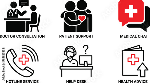Healthcare services icons consultation support and medical assistance