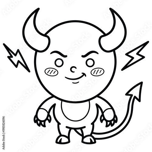 Cute cartoon devil with horns and tail, winking for mischievous or playful theme.