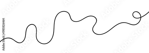 Continuous black squiggle line cable abstract wavy vector illustration pattern white background. Cable thread that is curved and flows horizontally with organic squiggle line loops tangled curve.
