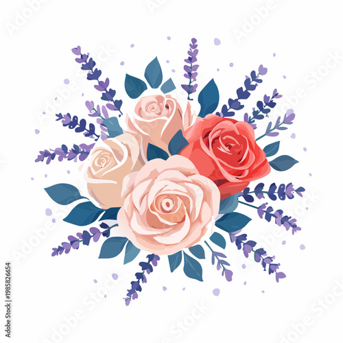 Ein frischer, liebevoll arrangierter Blumenstrauß aus eleganten Rosen und duftendem Lavendel.