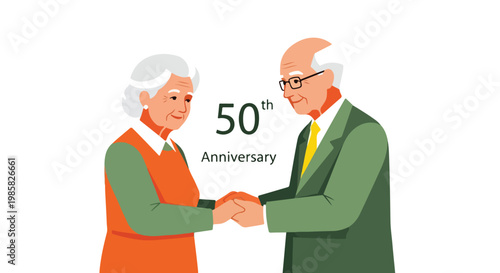An elderly couple holding hands to celebrate their 50th golden wedding anniversary