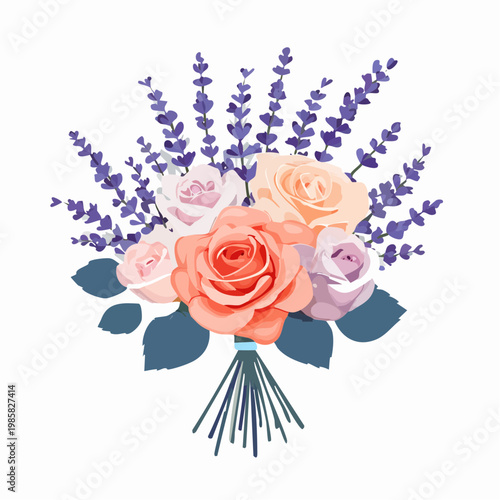 Ein frischer, liebevoll arrangierter Blumenstrauß aus eleganten Rosen und duftendem Lavendel.