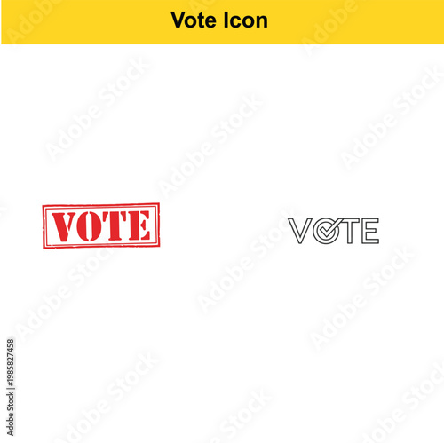 Two stylized vote icons, one a red stamp and the other an outline with a target symbol for civic engagement.