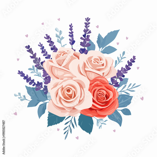 Ein frischer, liebevoll arrangierter Blumenstrauß aus eleganten Rosen und duftendem Lavendel.