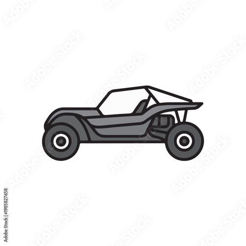 Black and white vector icon of a dune buggy off-road vehicle for adventure sports and racing