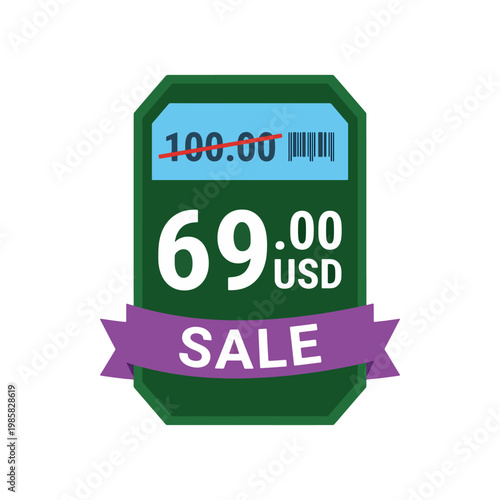 Discount sale price tag icon with crossed out original price and new usd offer on Transparent background flat retail promotion label for shopping and marketing design