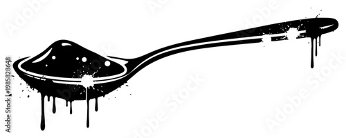 Spoon with medicinal powder in black and white ink splatter stencil style