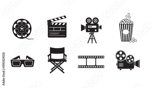 Film production icons for cinema and entertainment concepts in a clean graphic style